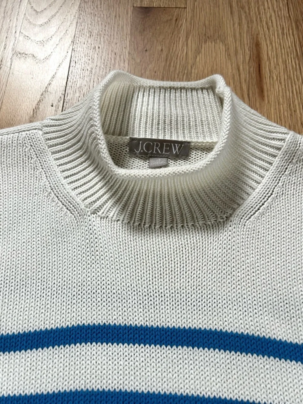 J.CREW heritage rollneck sweater stripe cream blue coastal viral prep size XS